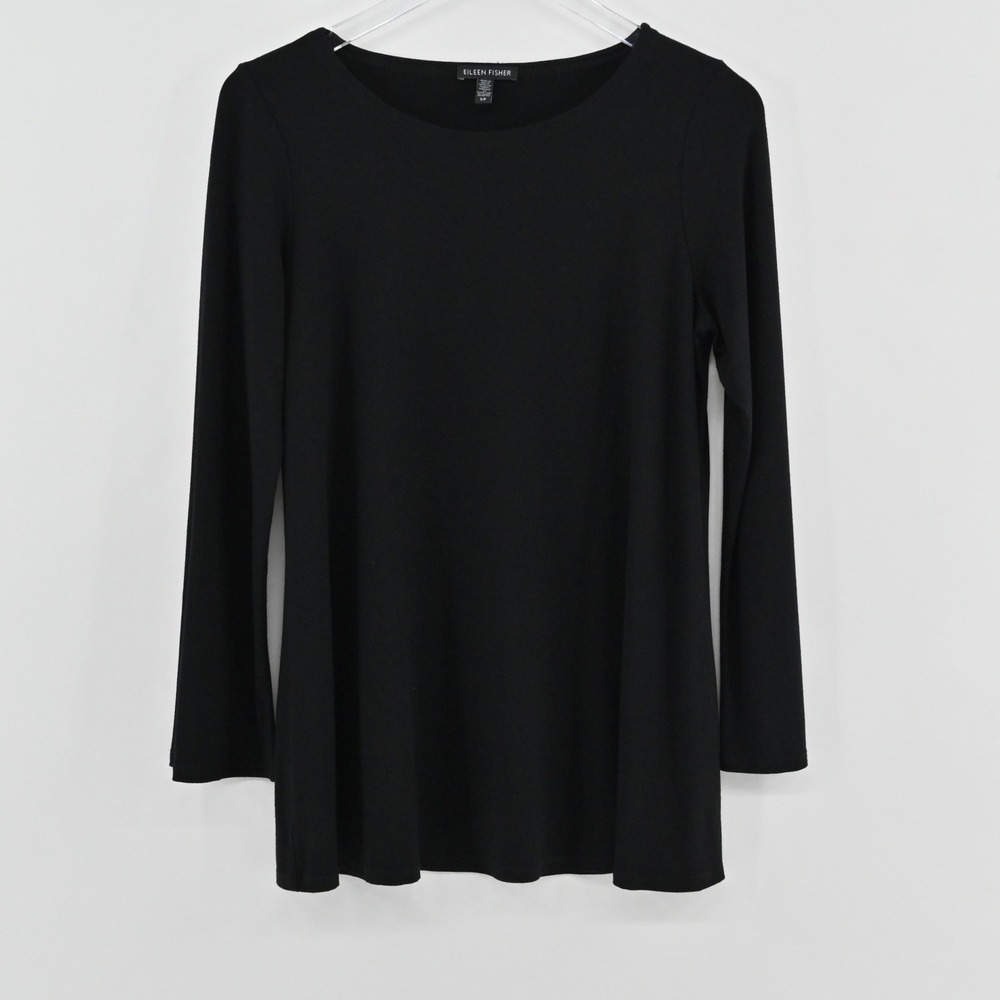 Eileen‎ Fisher Long Sleeve Tunic Top Womens Size S Black Minimalist Blouse